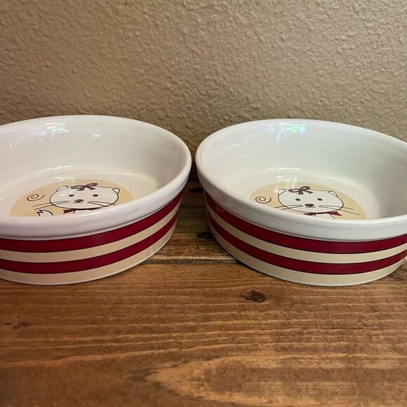 CUTE Cat Food Bowls Target Corporation Striped Vintage Side set of 2! - Picture 5 of 15